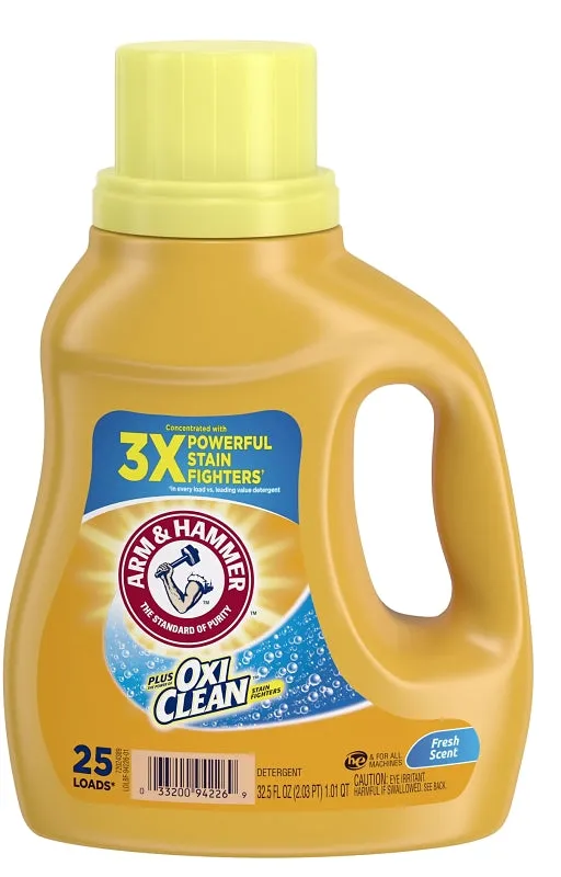 Arm & Hammer Plus OxiClean 97535 Laundry Detergent, 32.5 oz Bottle, Liquid, Characteristic :EA: QUANTITY: 8