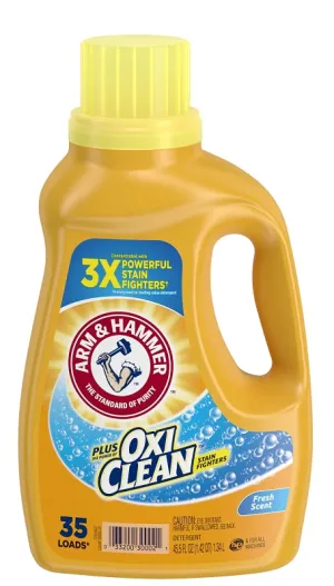 Arm & Hammer Plus OxiClean 97542 Laundry Detergent, 62.5 oz Bottle, Liquid, Clean Fresh :EA: QUANTITY: 1