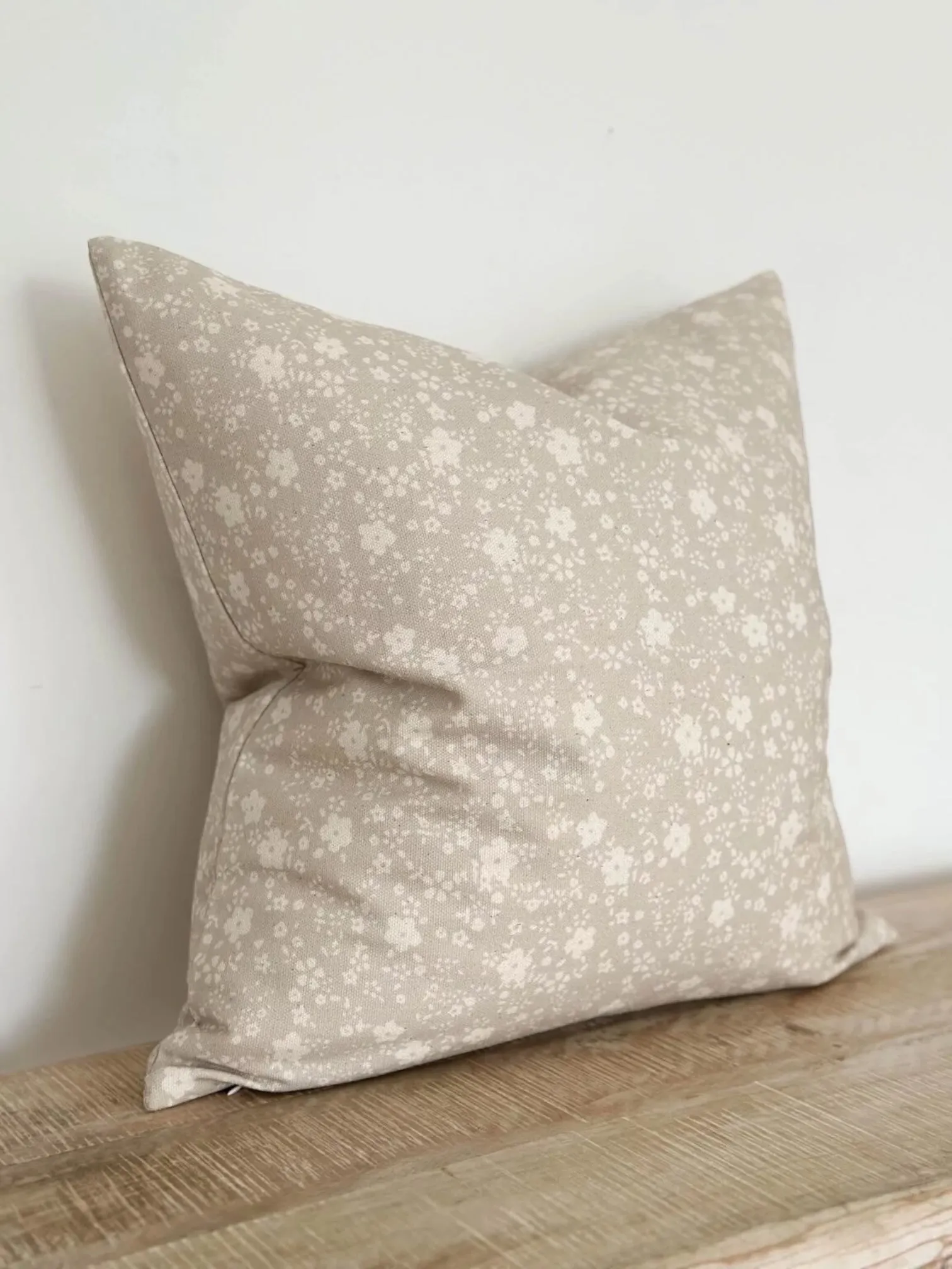 Beige Mocha Floral Print Cushion Cover - 45cm x 45cm