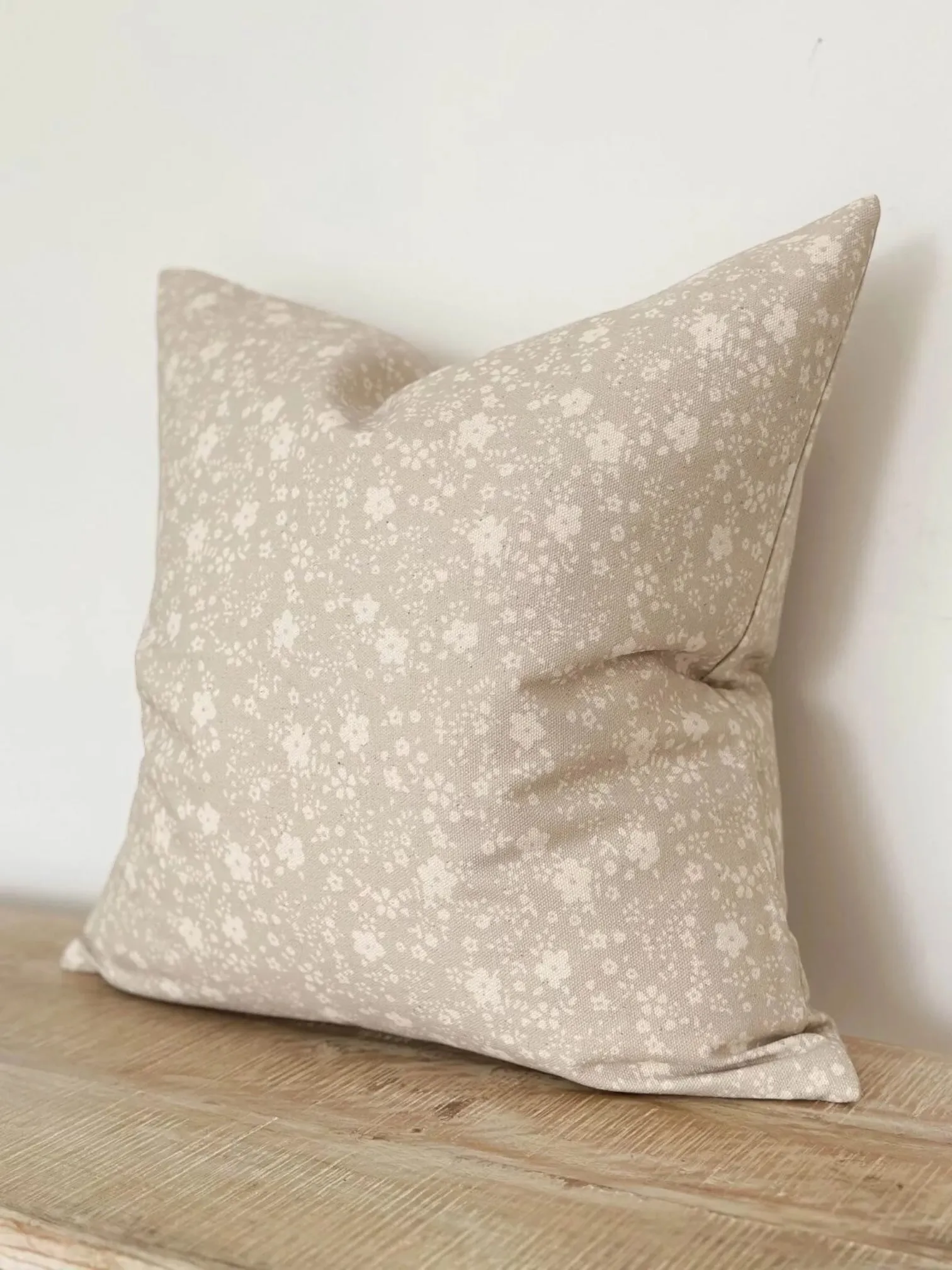 Beige Mocha Floral Print Cushion Cover - 45cm x 45cm