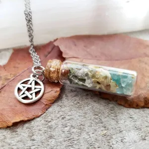 Calming grounding spell bottle necklace