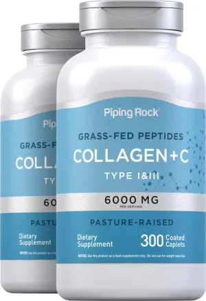 Collagen Type I & III, 6000 mg (per serving), 300 Coated Caplets, 2  Bottles