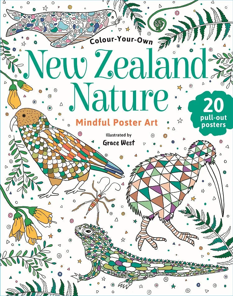 Colour-Your-Own New Zealand Nature Mindful Poster Art