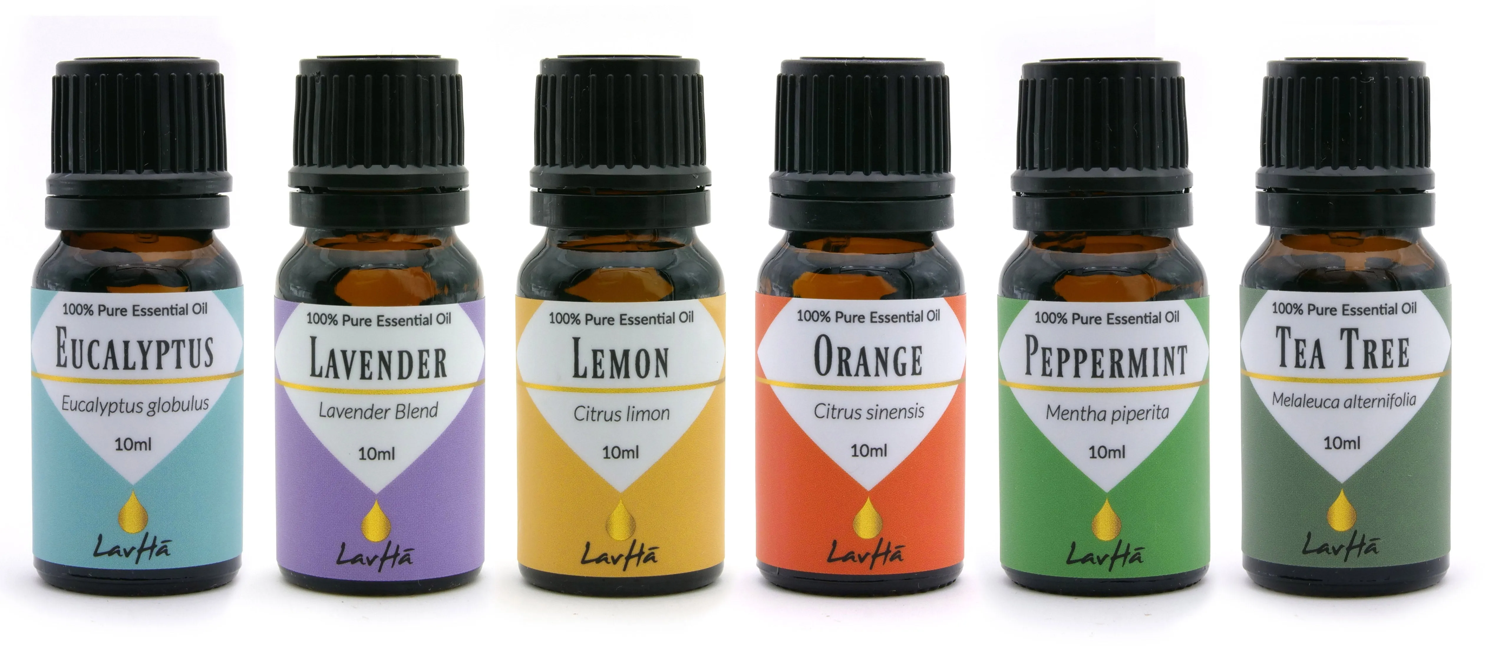 Essential Oil 6-pack - Eucalyptus, Lavender, Lemon, Orange, Peppermint and Tea Tree