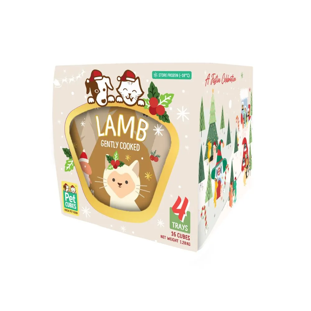 *FROZEN* PetCubes Cat Gently Cooked Lamb Christmas Edition 1.28kg (4 x 320g)