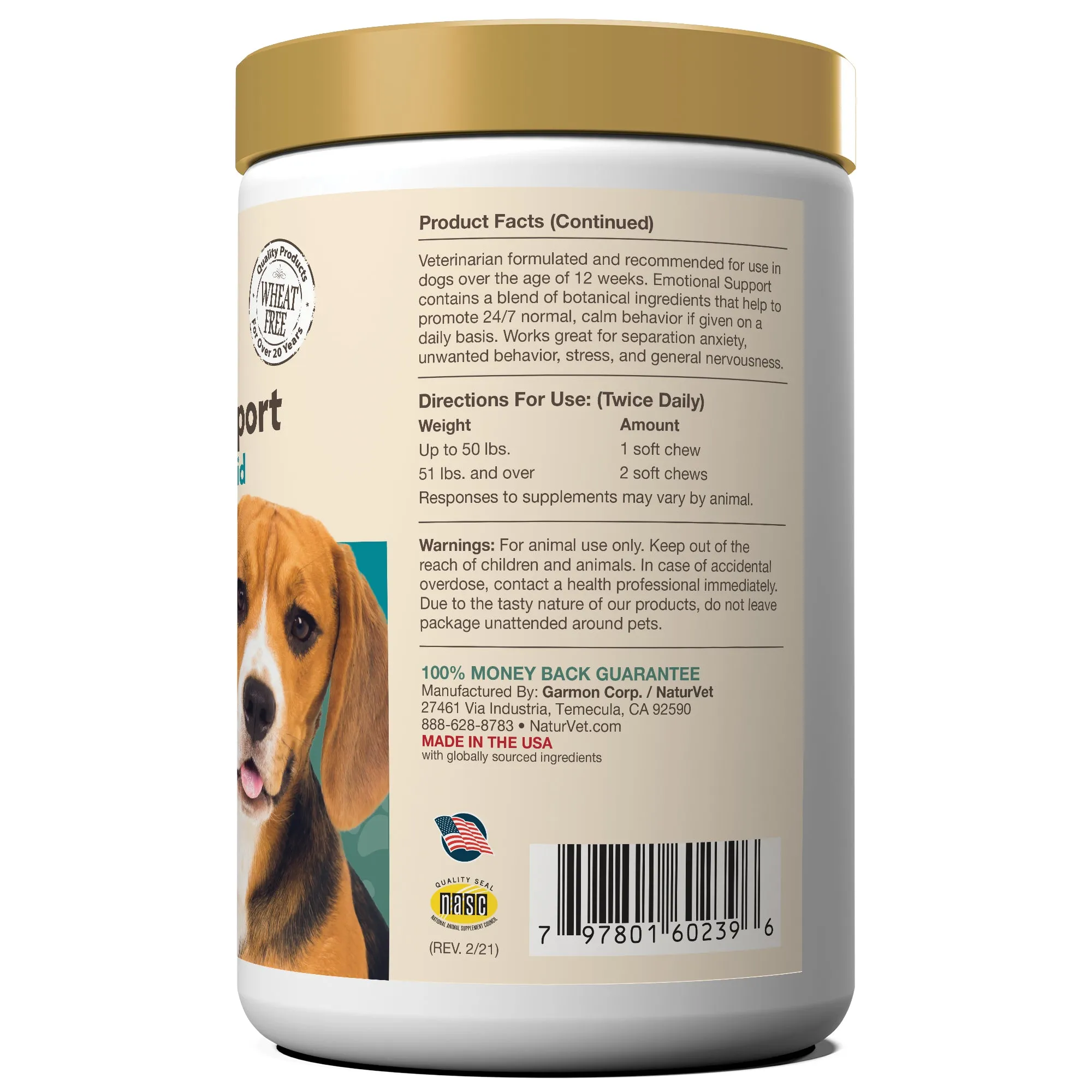 NaturVet Emotional Support 24/7 Calming Aid Soft Chews for Dogs (120ct)