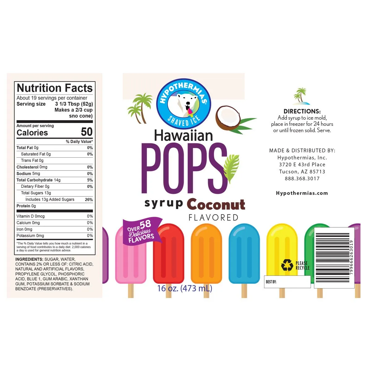 Ready-To-Use Coconut Hawaiian Pop-Popcicle Syrup