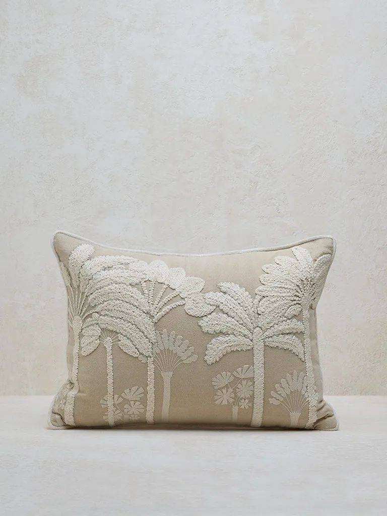 Westside Home Beige Tropical Embroidered Cushion Cover